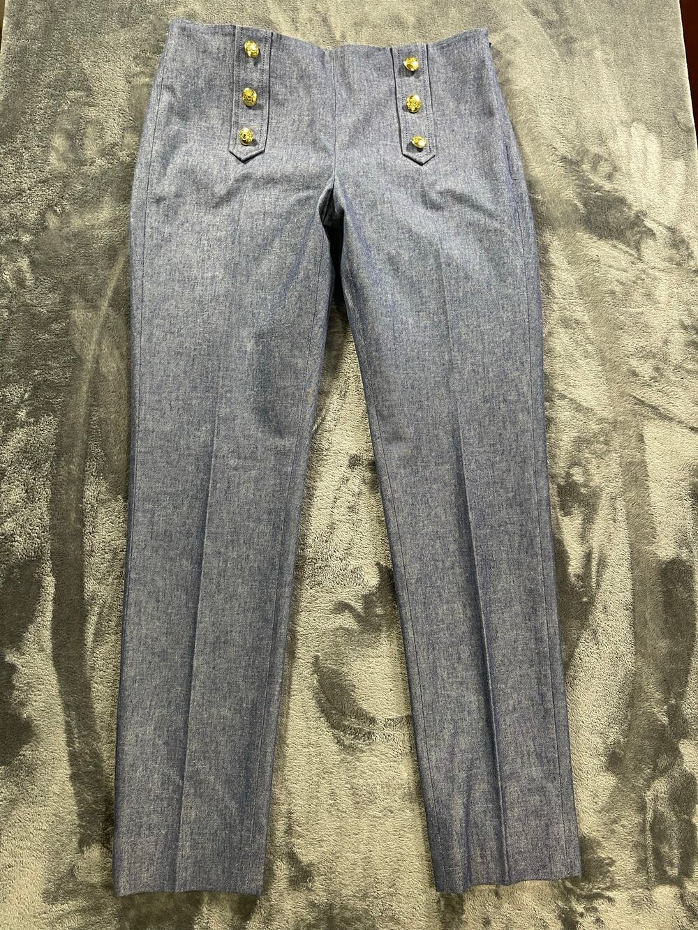 Sailor Pants Gold Button Cropped Heather Blue Trousers Sz 2